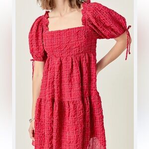 English Factory Textured Red Mini Dress